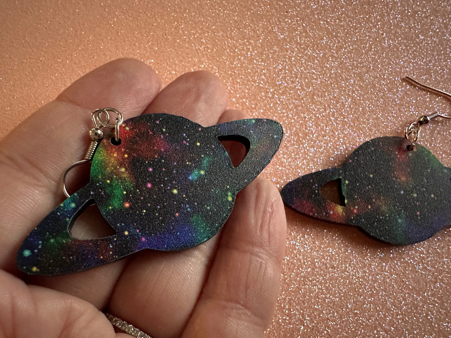 Galaxy Saturn Earrings: Laser Cut Acrylic Planets, Magic, Night Sky, Moons, Astrology, Astronomy, Space Themed, NASA, Gifts for Her/Him/Them