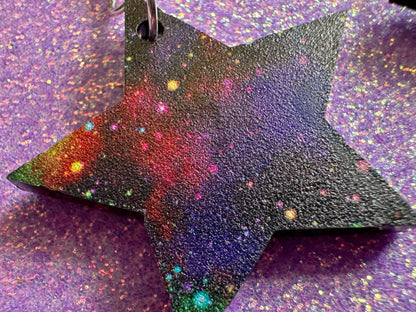 Galaxy Star & Moon Earrings: Laser Cut Acrylic Stars, Magic, Night Sky, Moons, Astrology, Astronomy, Space Themed, Gifts for Her/Him/Them