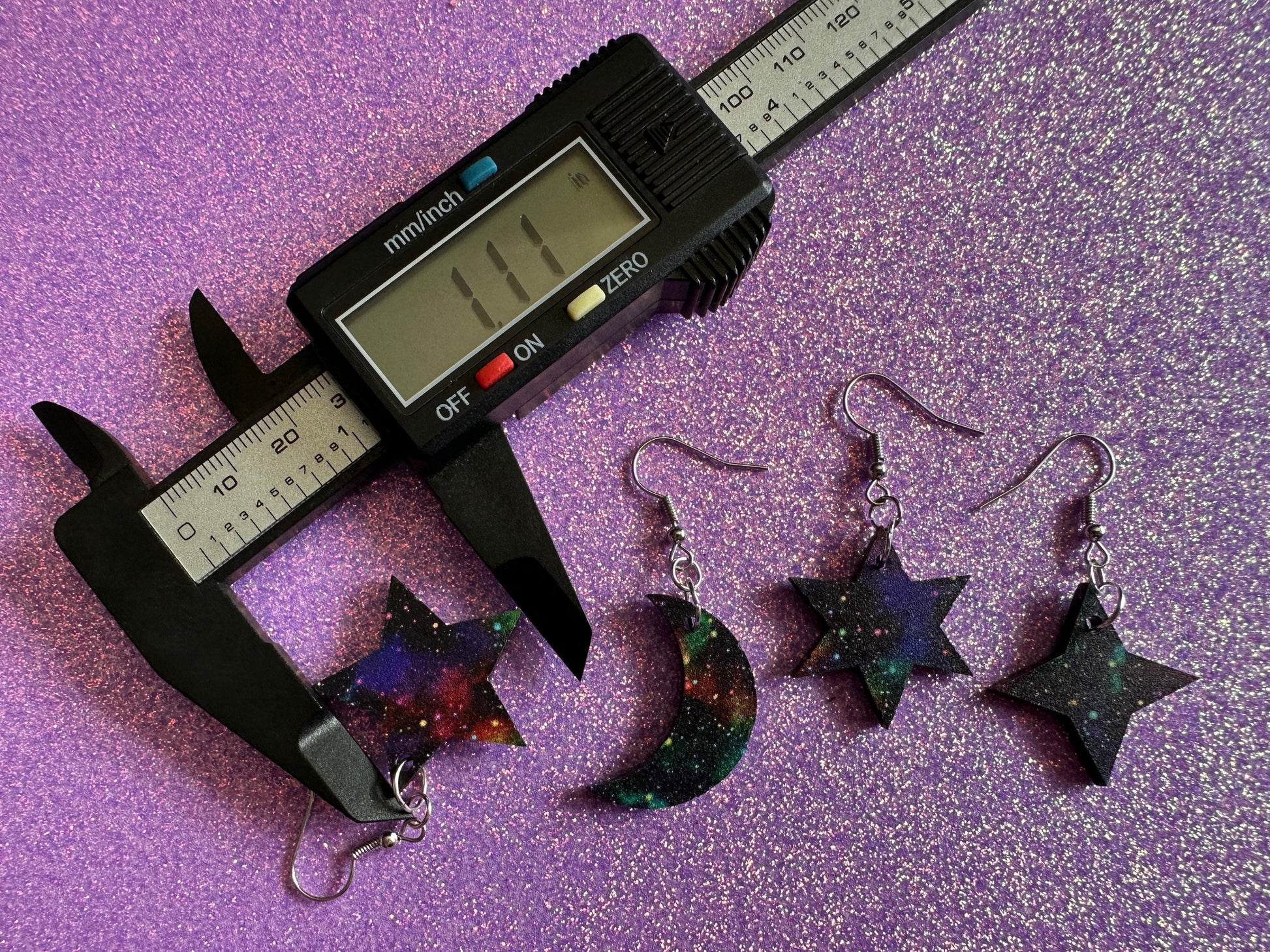 Galaxy Star & Moon Earrings: Laser Cut Acrylic Stars, Magic, Night Sky, Moons, Astrology, Astronomy, Space Themed, Gifts for Her/Him/Them