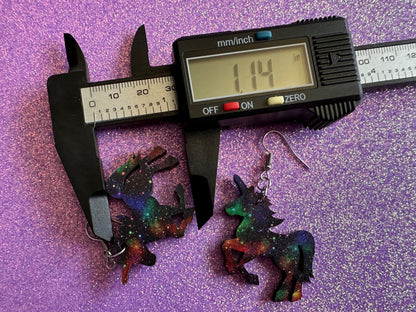 Galaxy Unicorn Earrings: Laser Cut Acrylic Space Earrings, Nebula, Magic, Magical Creature, Astrology, Astronomy, Gifts for Her/Him/Them