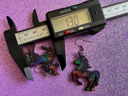 Galaxy Unicorn Earrings: Laser Cut Acrylic Space Earrings, Nebula, Magic, Magical Creature, Astrology, Astronomy, Gifts for Her/Him/Them