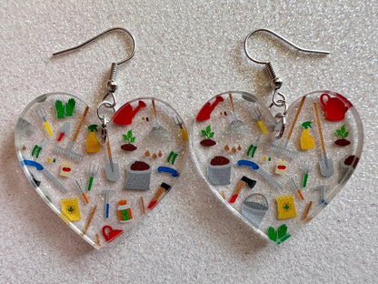 Gardening Earrings: Laser Cut Acrylic Gardening Tools, Green Earrings, Plants, Gardener, Garden, Rake, Shovel, Farm, Gifts for Her/Him/Them