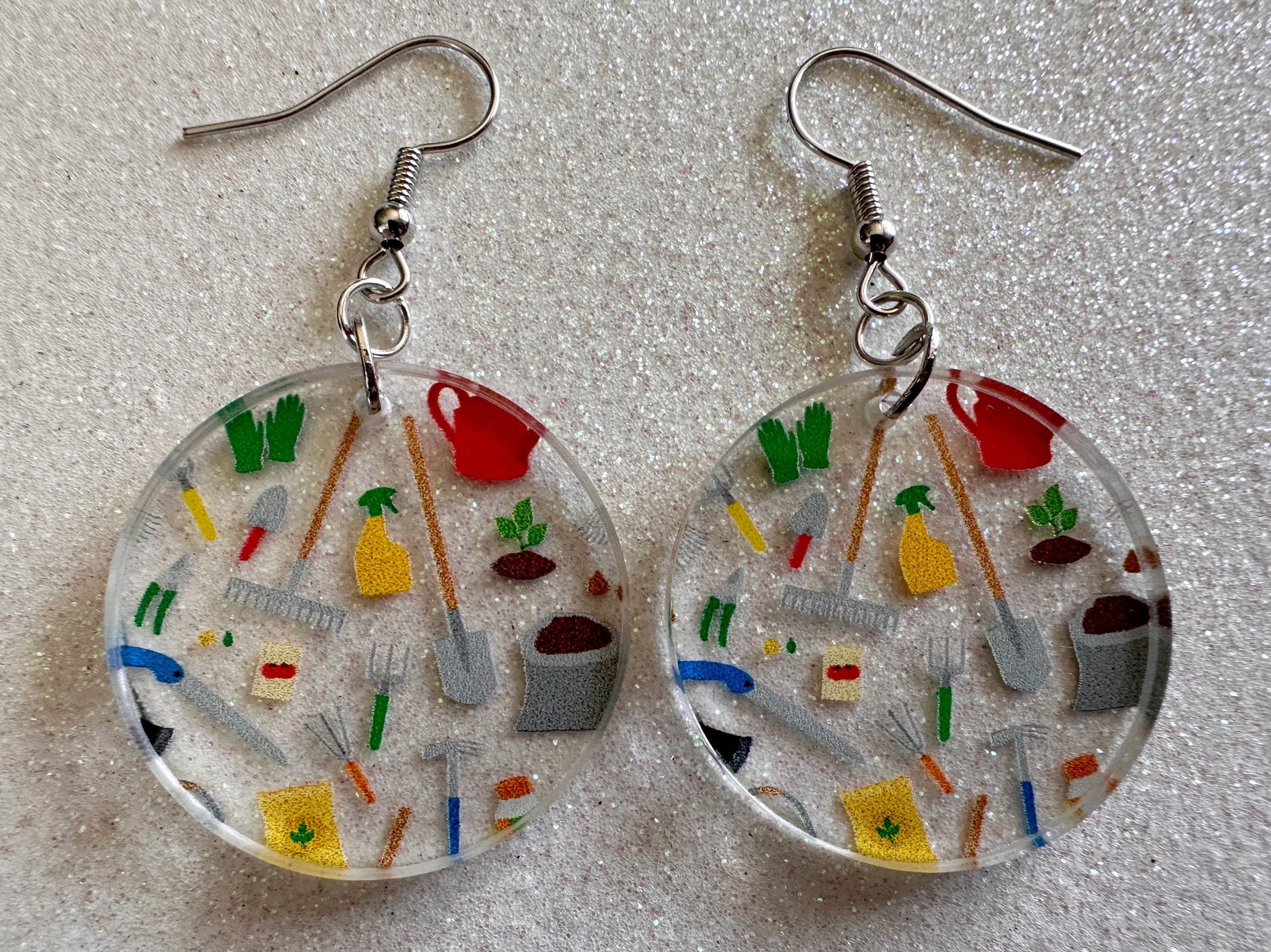 Gardening Earrings: Laser Cut Acrylic Gardening Tools, Green Earrings, Plants, Gardener, Garden, Rake, Shovel, Farm, Gifts for Her/Him/Them