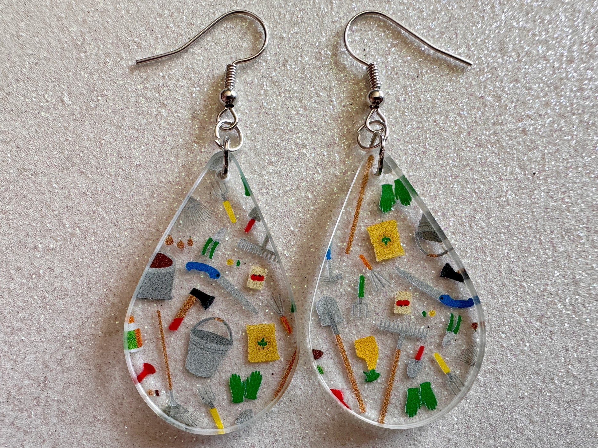 Gardening Earrings: Laser Cut Acrylic Gardening Tools, Green Earrings, Plants, Gardener, Garden, Rake, Shovel, Farm, Gifts for Her/Him/Them