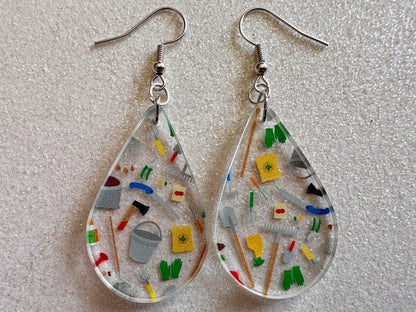 Gardening Earrings: Laser Cut Acrylic Gardening Tools, Green Earrings, Plants, Gardener, Garden, Rake, Shovel, Farm, Gifts for Her/Him/Them