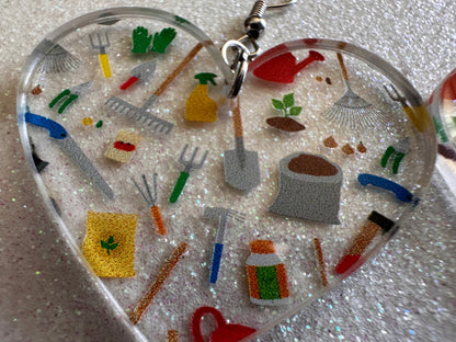 Gardening Earrings: Laser Cut Acrylic Gardening Tools, Green Earrings, Plants, Gardener, Garden, Rake, Shovel, Farm, Gifts for Her/Him/Them
