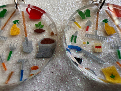 Gardening Earrings: Laser Cut Acrylic Gardening Tools, Green Earrings, Plants, Gardener, Garden, Rake, Shovel, Farm, Gifts for Her/Him/Them