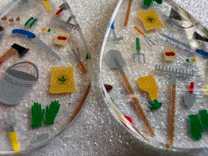Gardening Earrings: Laser Cut Acrylic Gardening Tools, Green Earrings, Plants, Gardener, Garden, Rake, Shovel, Farm, Gifts for Her/Him/Them