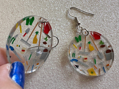 Gardening Earrings: Laser Cut Acrylic Gardening Tools, Green Earrings, Plants, Gardener, Garden, Rake, Shovel, Farm, Gifts for Her/Him/Them