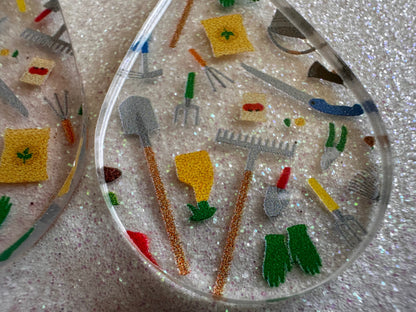 Gardening Earrings: Laser Cut Acrylic Gardening Tools, Green Earrings, Plants, Gardener, Garden, Rake, Shovel, Farm, Gifts for Her/Him/Them