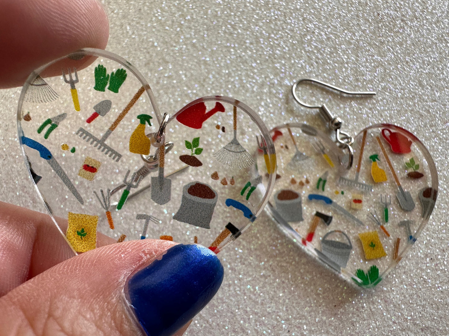 Gardening Earrings: Laser Cut Acrylic Gardening Tools, Green Earrings, Plants, Gardener, Garden, Rake, Shovel, Farm, Gifts for Her/Him/Them