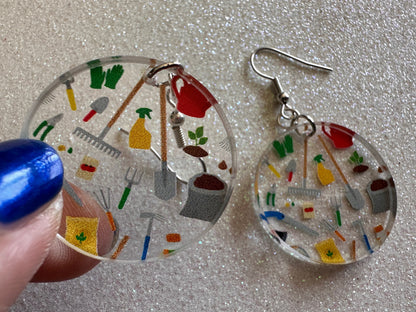 Gardening Earrings: Laser Cut Acrylic Gardening Tools, Green Earrings, Plants, Gardener, Garden, Rake, Shovel, Farm, Gifts for Her/Him/Them