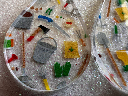 Gardening Earrings: Laser Cut Acrylic Gardening Tools, Green Earrings, Plants, Gardener, Garden, Rake, Shovel, Farm, Gifts for Her/Him/Them
