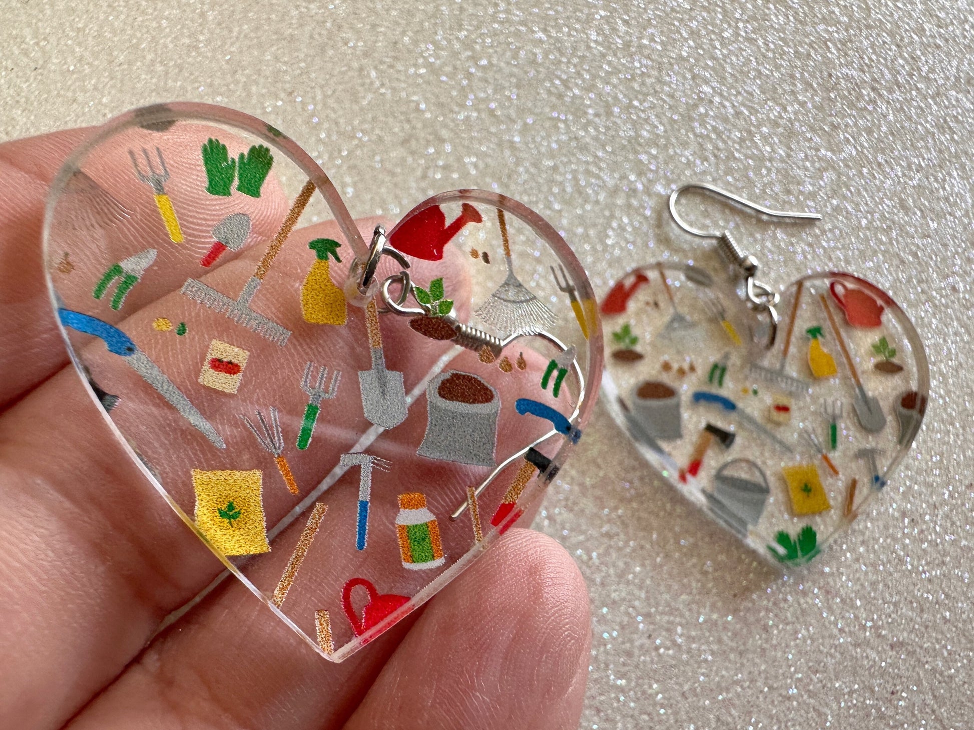Gardening Earrings: Laser Cut Acrylic Gardening Tools, Green Earrings, Plants, Gardener, Garden, Rake, Shovel, Farm, Gifts for Her/Him/Them