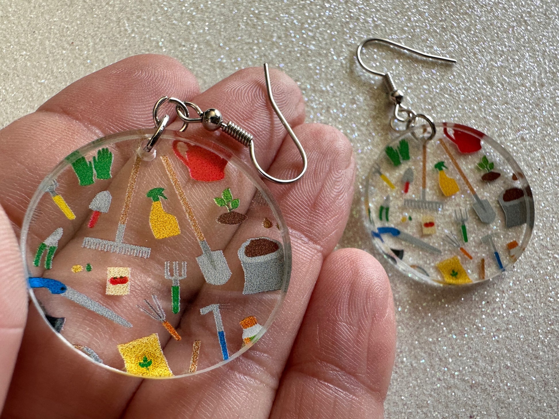 Gardening Earrings: Laser Cut Acrylic Gardening Tools, Green Earrings, Plants, Gardener, Garden, Rake, Shovel, Farm, Gifts for Her/Him/Them