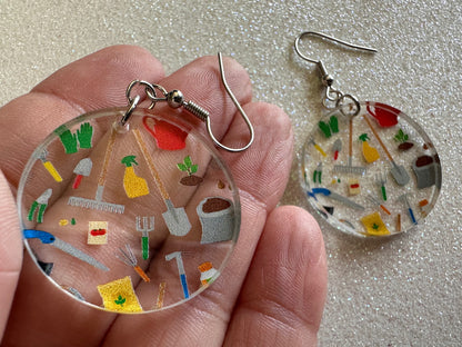 Gardening Earrings: Laser Cut Acrylic Gardening Tools, Green Earrings, Plants, Gardener, Garden, Rake, Shovel, Farm, Gifts for Her/Him/Them