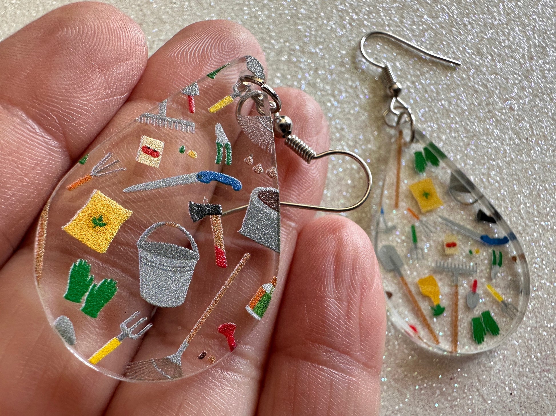 Gardening Earrings: Laser Cut Acrylic Gardening Tools, Green Earrings, Plants, Gardener, Garden, Rake, Shovel, Farm, Gifts for Her/Him/Them
