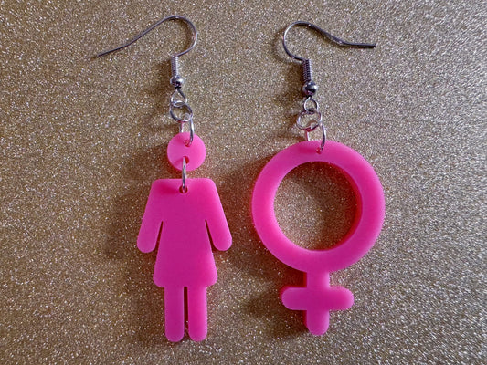 Gender Identity Earrings: Laser Cut Acrylic Female Gender Signs, Pronouns, Pride Week, She/Her, Trans, Best Gifts for Her/Him/Them