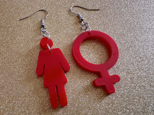 Gender Identity Earrings: Laser Cut Acrylic Female Gender Signs, Pronouns, Pride Week, She/Her, Trans, Best Gifts for Her/Him/Them