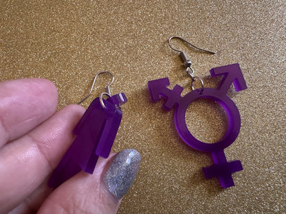 Gender Identity Earrings: Laser Cut Acrylic Gender Neutral Signs, Pronouns, Pride Week, They/Them, Trans, Best Gifts for Her/Him/Them