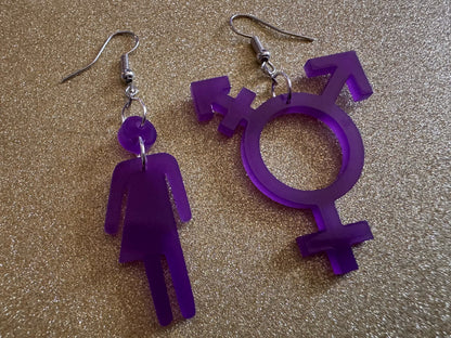 Gender Identity Earrings: Laser Cut Acrylic Gender Neutral Signs, Pronouns, Pride Week, They/Them, Trans, Best Gifts for Her/Him/Them