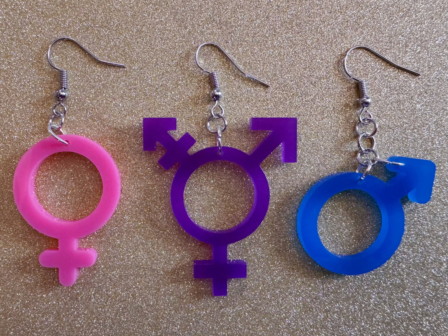 Gender Identity Earrings: Laser Cut Acrylic Gender Signs, Pronouns, Pride, Male, Female, Neutral, Trans, Best Gifts for Her/Him/Them