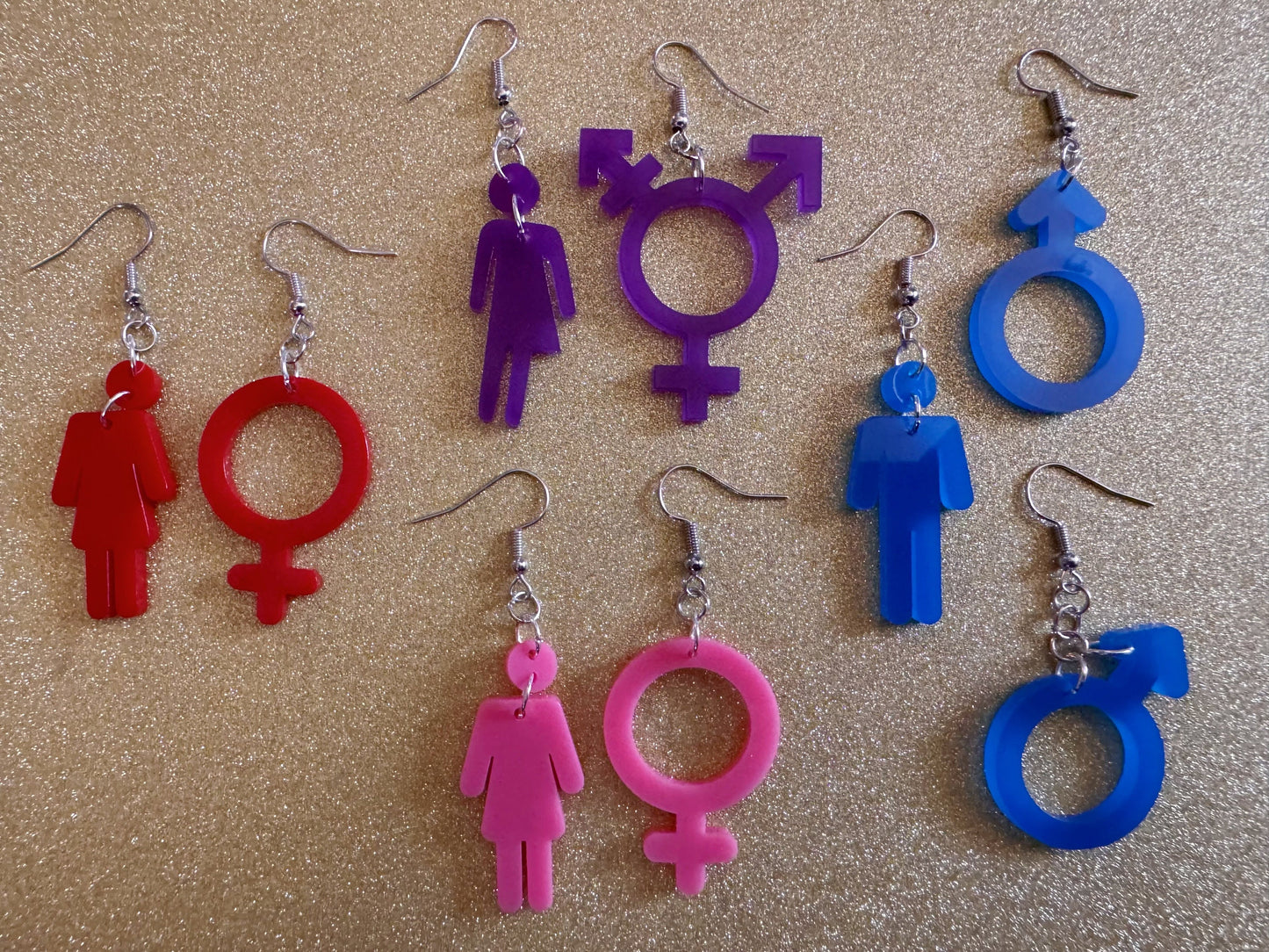 Gender Identity Earrings: Laser Cut Acrylic Gender Signs, Pronouns, Pride, Male, Female, Neutral, Trans, Best Gifts for Her/Him/Them