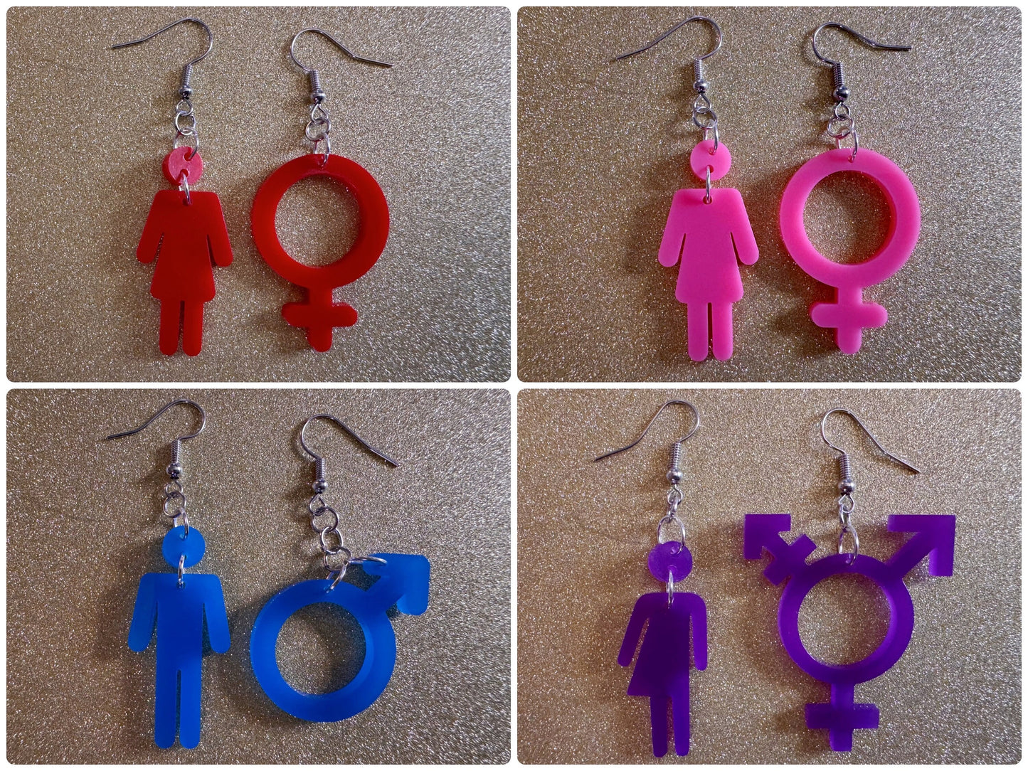 Gender Identity Earrings: Laser Cut Acrylic Gender Signs, Pronouns, Pride, Male, Female, Neutral, Trans, Best Gifts for Her/Him/Them