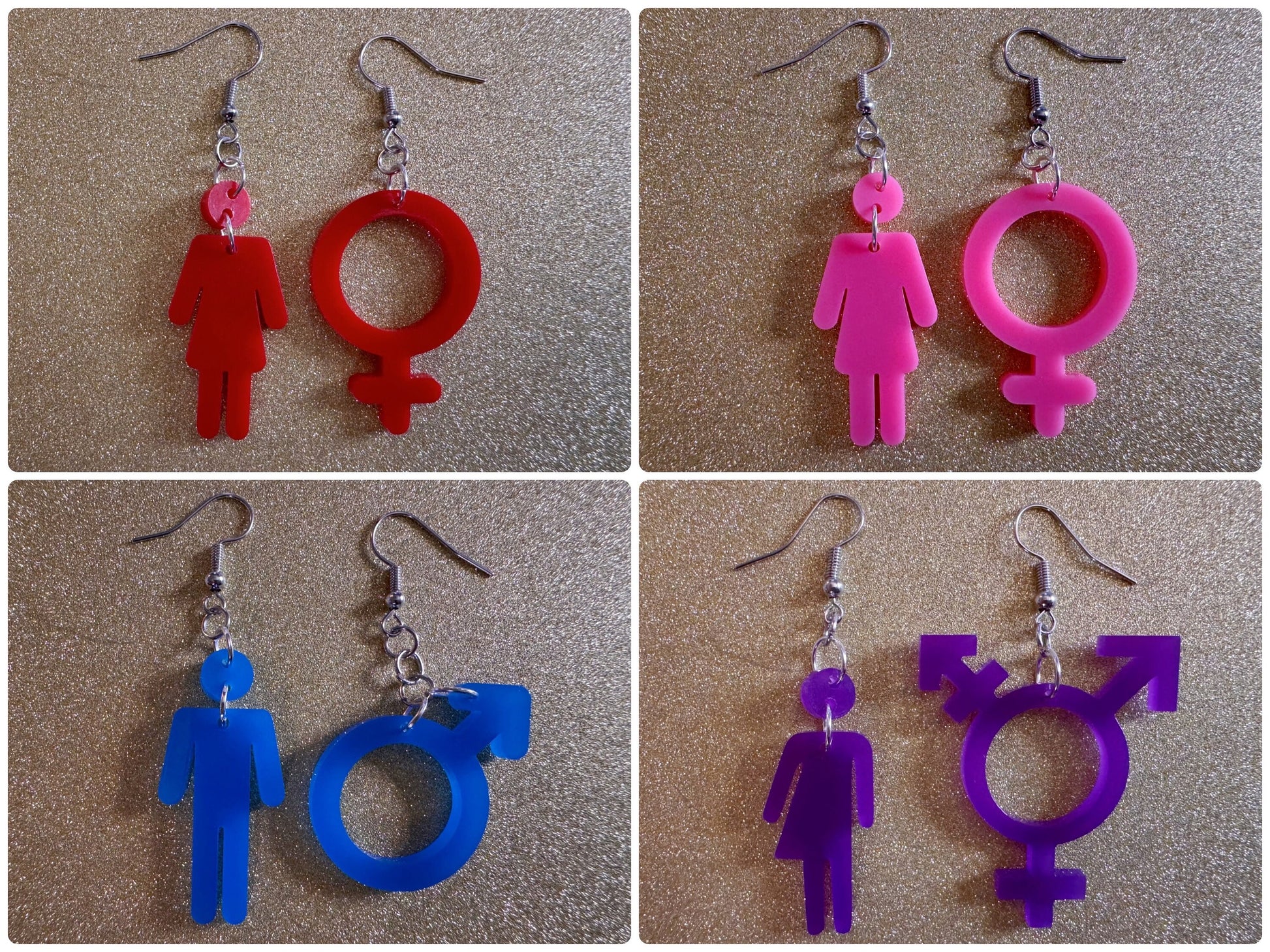 Gender Identity Earrings: Laser Cut Acrylic Gender Signs, Pronouns, Pride, Male, Female, Neutral, Trans, Best Gifts for Her/Him/Them