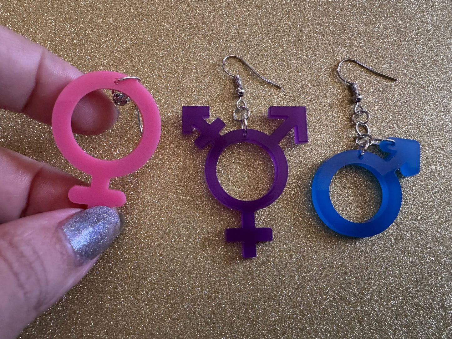 Gender Identity Earrings: Laser Cut Acrylic Gender Signs, Pronouns, Pride, Male, Female, Neutral, Trans, Best Gifts for Her/Him/Them