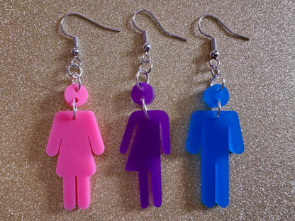 Gender Identity Earrings: Laser Cut Acrylic Gender Signs, Pronouns, Pride, Male, Female, Neutral, Trans, Best Gifts for Her/Him/Them