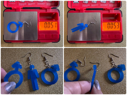 Gender Identity Earrings: Laser Cut Acrylic Male Gender Signs, Pronouns, Pride Week, He/Him, Trans, Best Gifts for Her/Him/Them