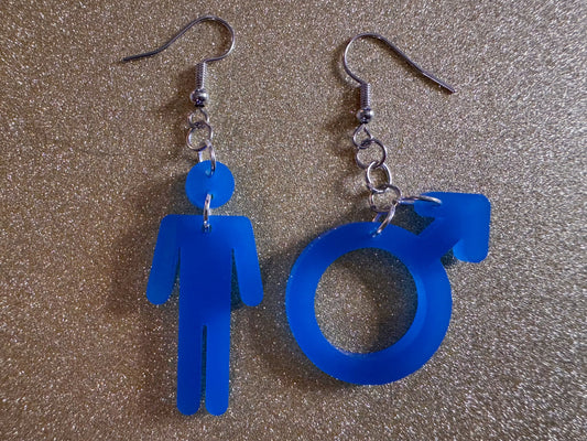 Gender Identity Earrings: Laser Cut Acrylic Male Gender Signs, Pronouns, Pride Week, He/Him, Trans, Best Gifts for Her/Him/Them