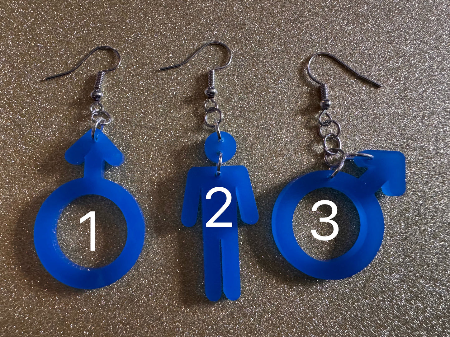 Gender Identity Earrings: Laser Cut Acrylic Male Gender Signs, Pronouns, Pride Week, He/Him, Trans, Best Gifts for Her/Him/Them