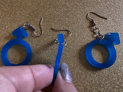 Gender Identity Earrings: Laser Cut Acrylic Male Gender Signs, Pronouns, Pride Week, He/Him, Trans, Best Gifts for Her/Him/Them