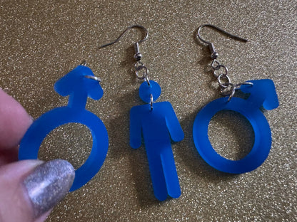 Gender Identity Earrings: Laser Cut Acrylic Male Gender Signs, Pronouns, Pride Week, He/Him, Trans, Best Gifts for Her/Him/Them