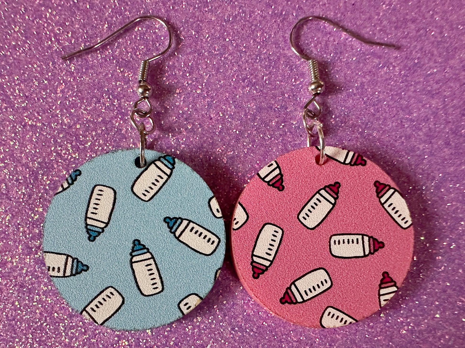 Gender Reveal Earrings: Laser Cut Acrylic Baby Bottle Earrings, Baby Shower, Mothers Day, Boy, Girl, Pink, Blue, Best Gifts for Her/Him/Them