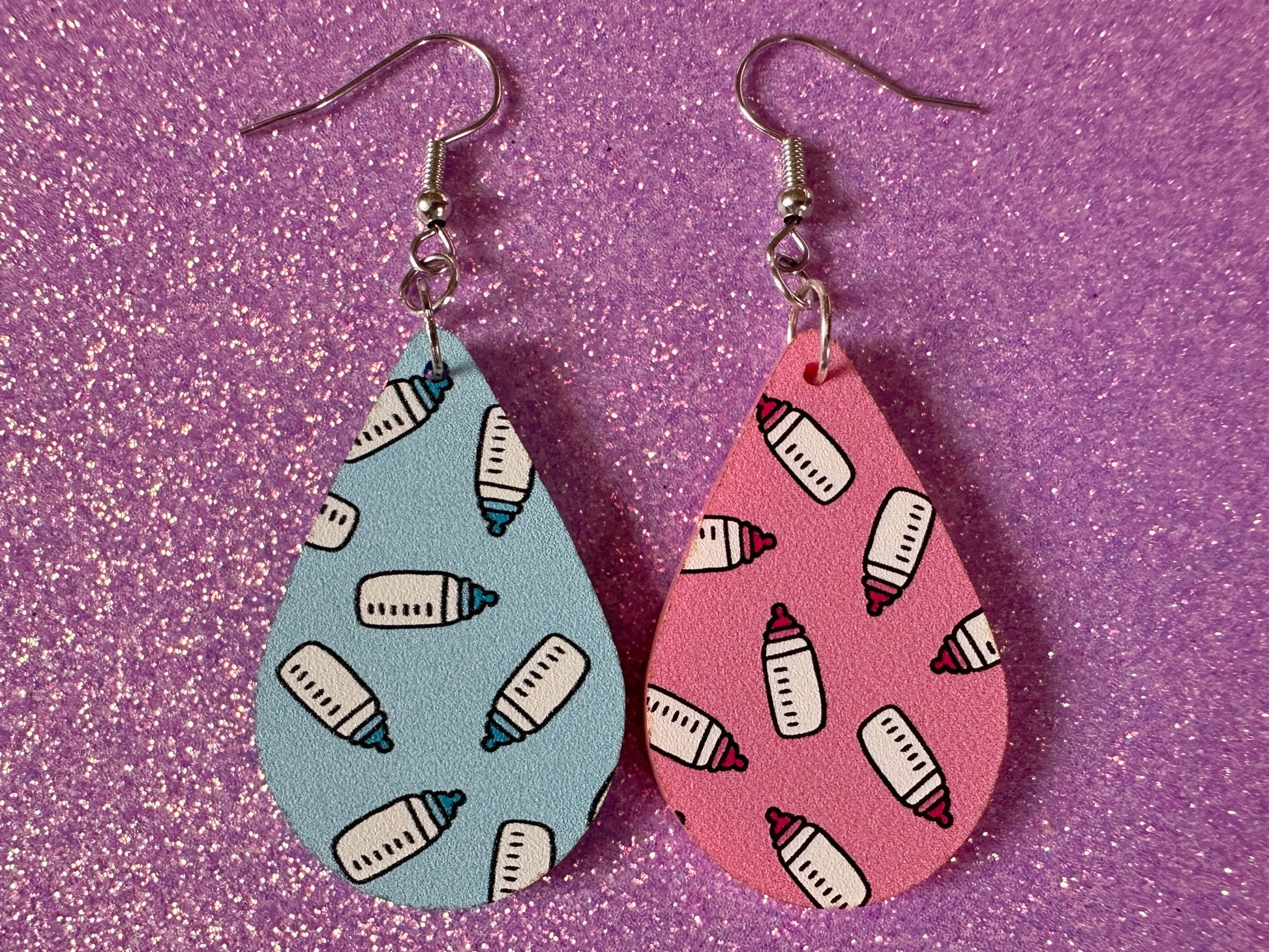 Gender Reveal Earrings: Laser Cut Acrylic Baby Bottle Earrings, Baby Shower, Mothers Day, Boy, Girl, Pink, Blue, Best Gifts for Her/Him/Them