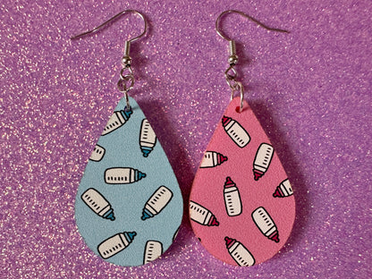 Gender Reveal Earrings: Laser Cut Acrylic Baby Bottle Earrings, Baby Shower, Mothers Day, Boy, Girl, Pink, Blue, Best Gifts for Her/Him/Them