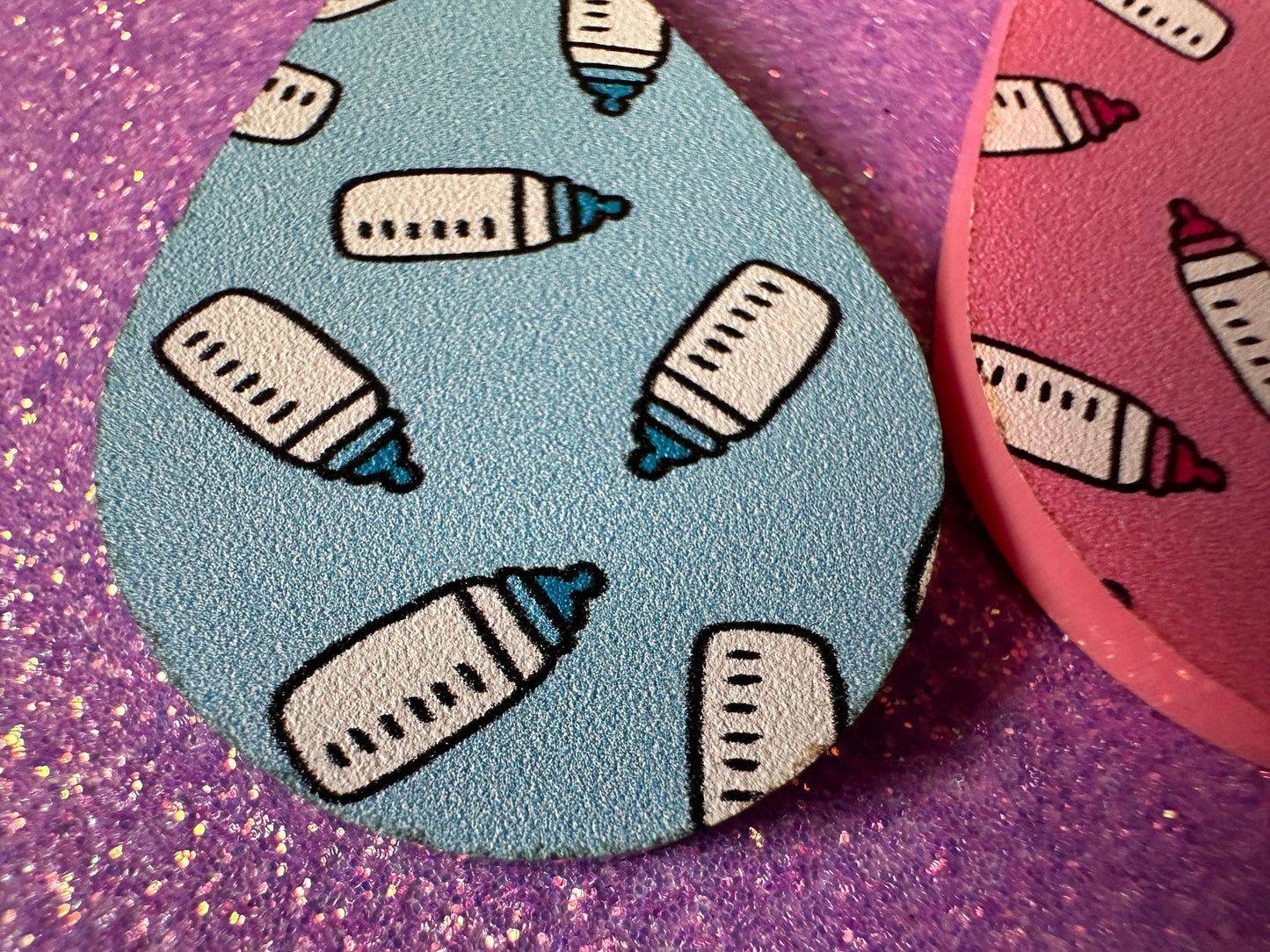 Gender Reveal Earrings: Laser Cut Acrylic Baby Bottle Earrings, Baby Shower, Mothers Day, Boy, Girl, Pink, Blue, Best Gifts for Her/Him/Them