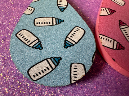 Gender Reveal Earrings: Laser Cut Acrylic Baby Bottle Earrings, Baby Shower, Mothers Day, Boy, Girl, Pink, Blue, Best Gifts for Her/Him/Them