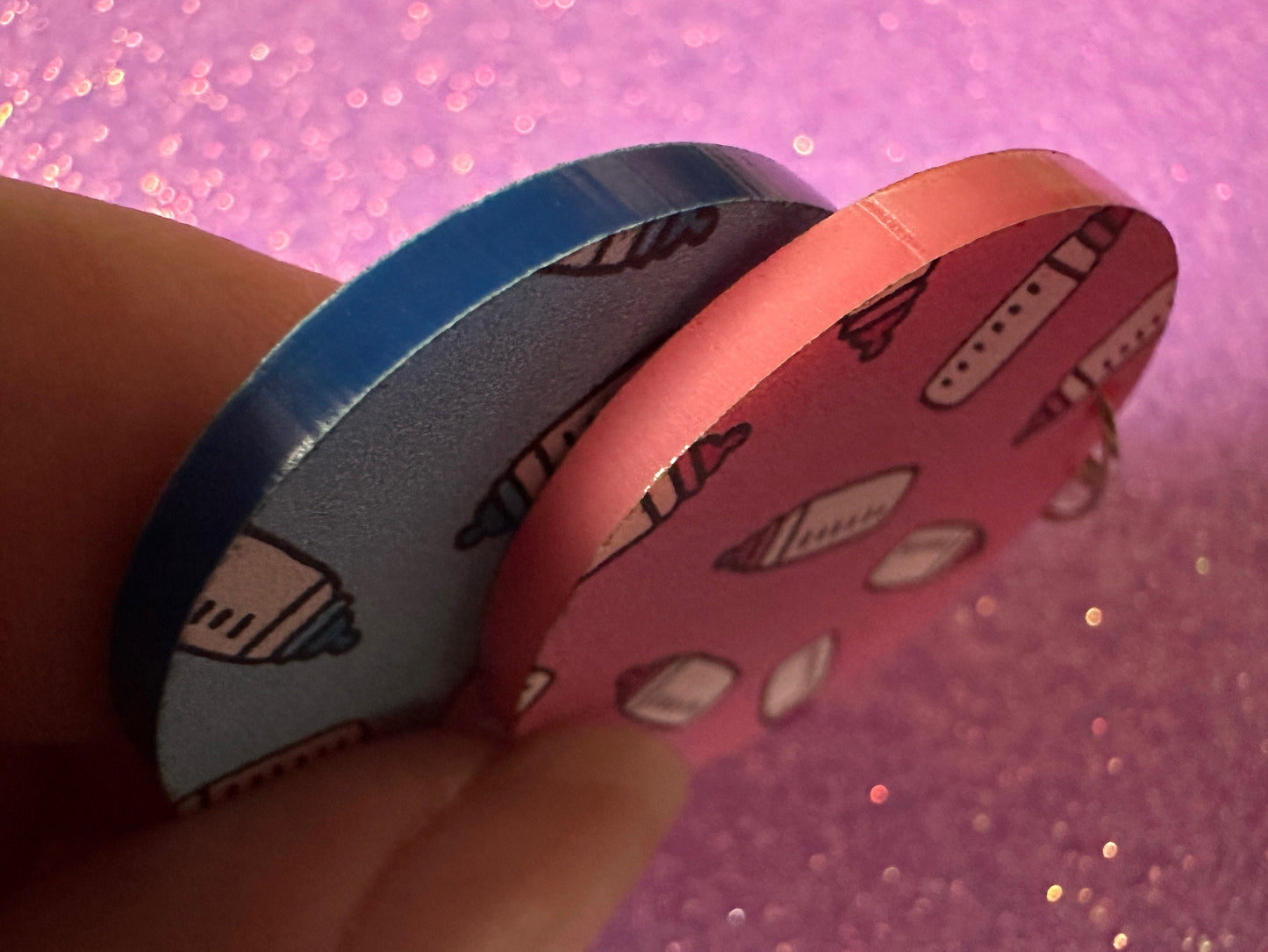 Gender Reveal Earrings: Laser Cut Acrylic Baby Bottle Earrings, Baby Shower, Mothers Day, Boy, Girl, Pink, Blue, Best Gifts for Her/Him/Them