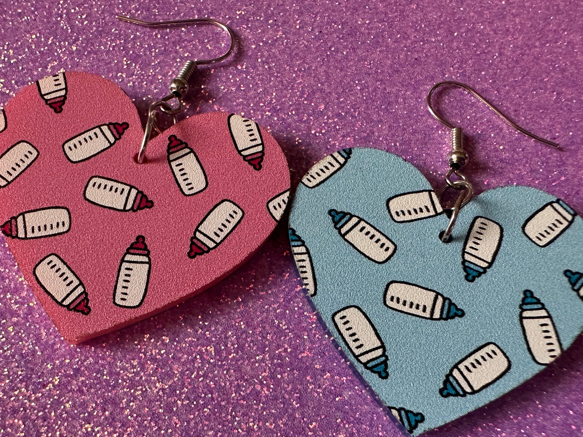 Gender Reveal Earrings: Laser Cut Acrylic Baby Bottle Earrings, Baby Shower, Mothers Day, Boy, Girl, Pink, Blue, Best Gifts for Her/Him/Them