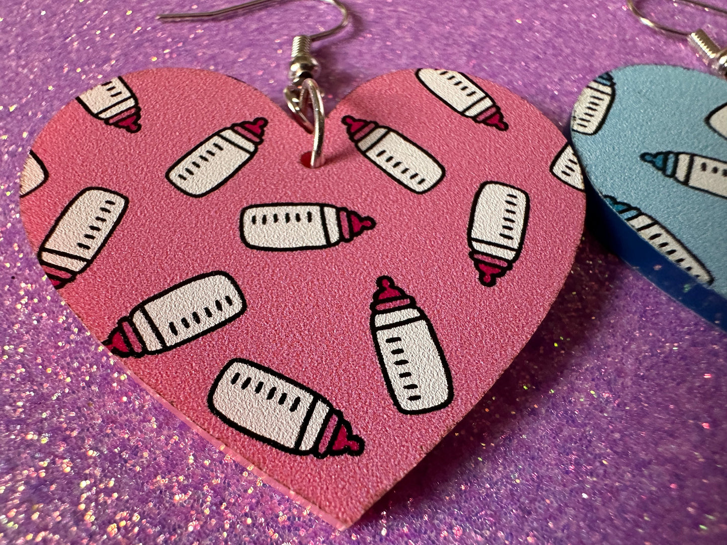 Gender Reveal Earrings: Laser Cut Acrylic Baby Bottle Earrings, Baby Shower, Mothers Day, Boy, Girl, Pink, Blue, Best Gifts for Her/Him/Them