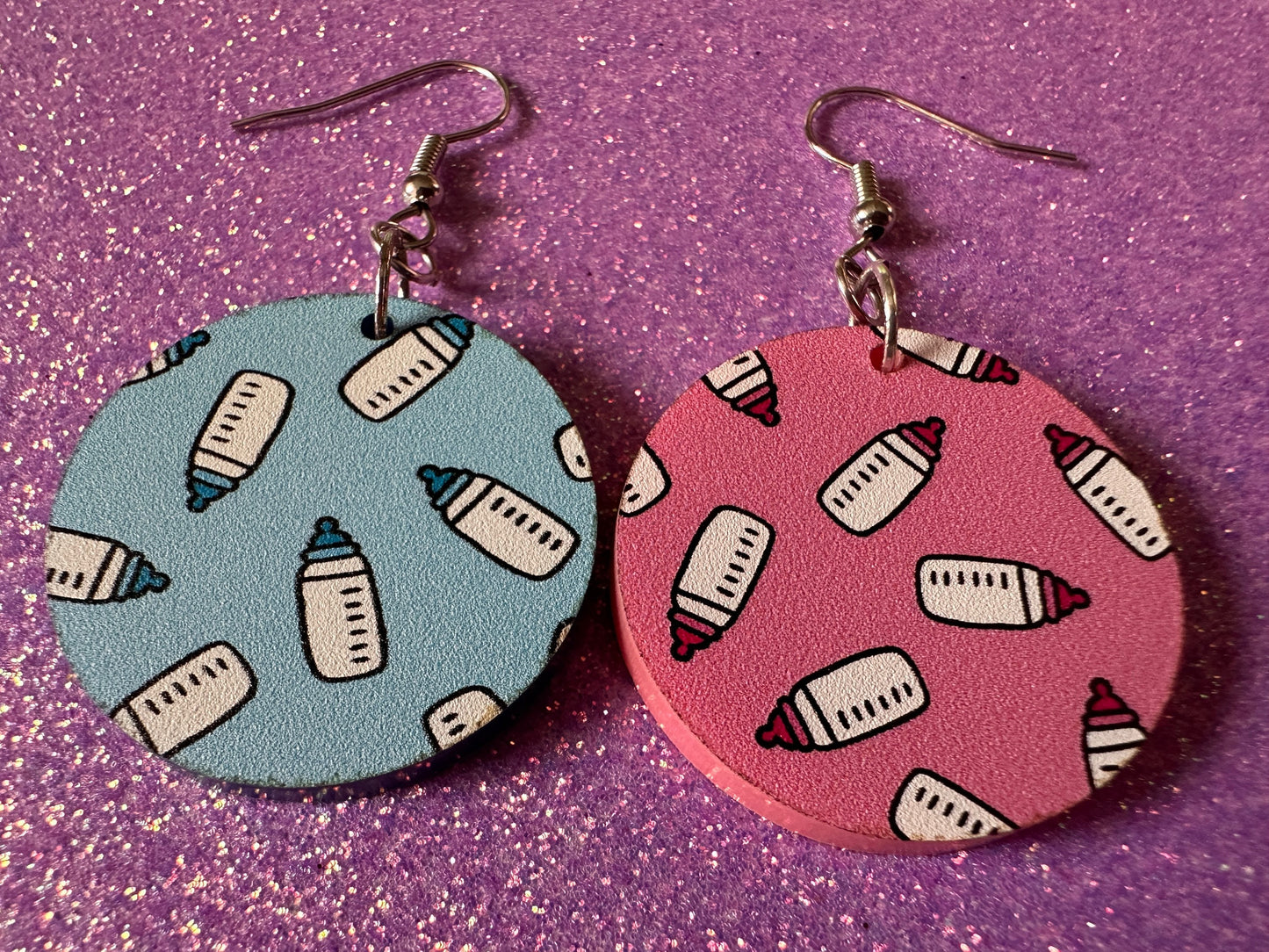 Gender Reveal Earrings: Laser Cut Acrylic Baby Bottle Earrings, Baby Shower, Mothers Day, Boy, Girl, Pink, Blue, Best Gifts for Her/Him/Them