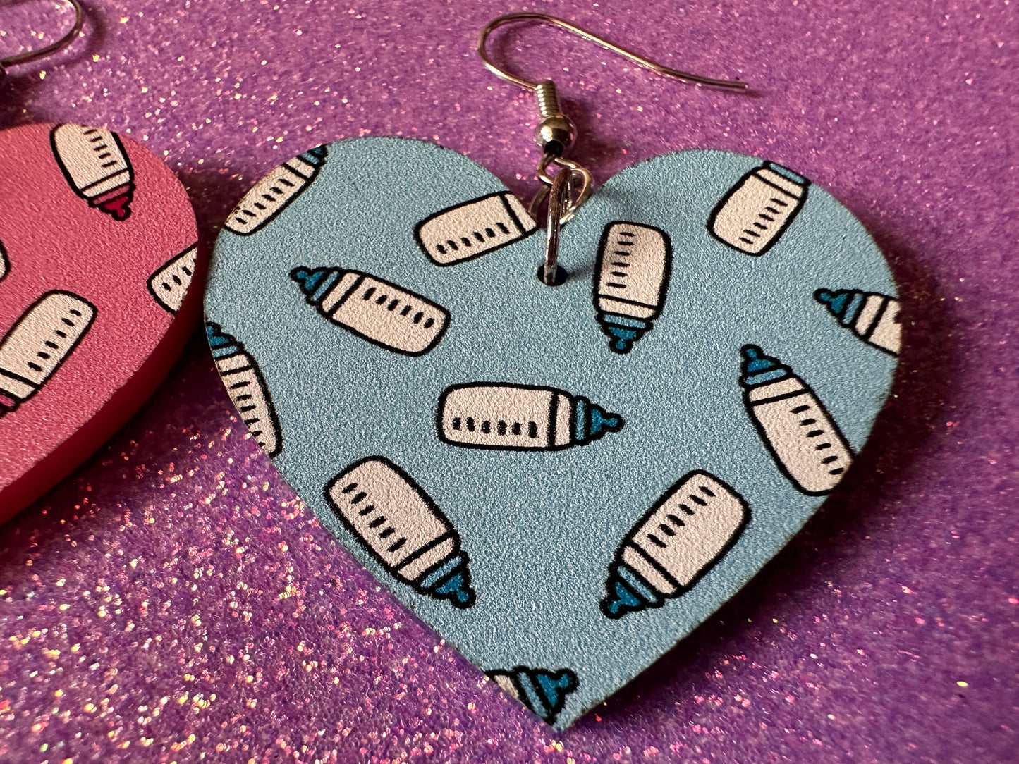 Gender Reveal Earrings: Laser Cut Acrylic Baby Bottle Earrings, Baby Shower, Mothers Day, Boy, Girl, Pink, Blue, Best Gifts for Her/Him/Them
