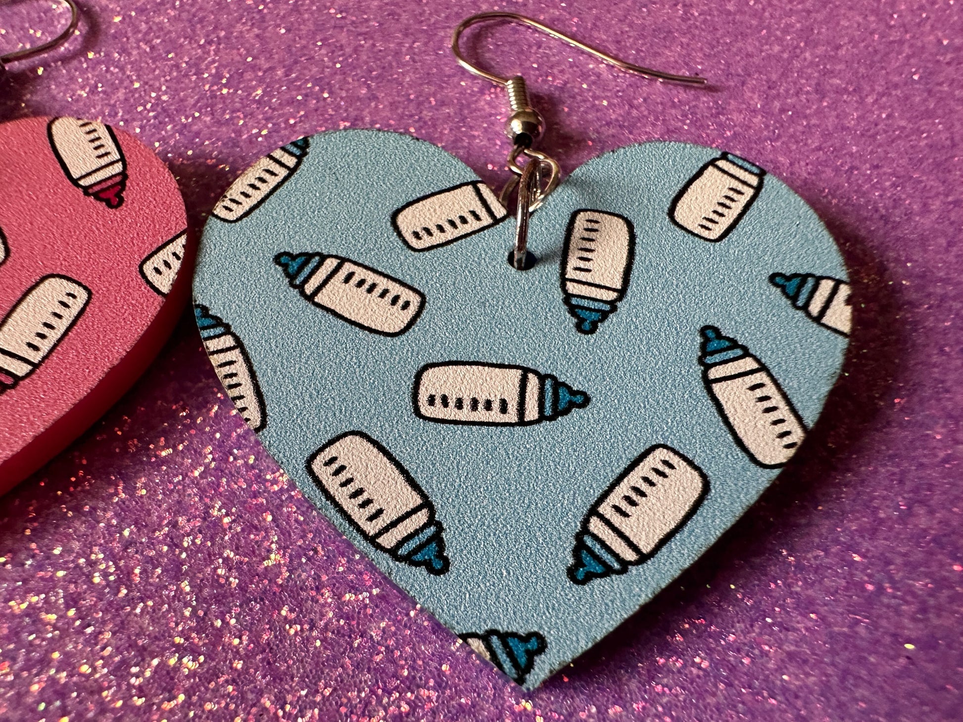 Gender Reveal Earrings: Laser Cut Acrylic Baby Bottle Earrings, Baby Shower, Mothers Day, Boy, Girl, Pink, Blue, Best Gifts for Her/Him/Them