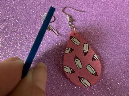 Gender Reveal Earrings: Laser Cut Acrylic Baby Bottle Earrings, Baby Shower, Mothers Day, Boy, Girl, Pink, Blue, Best Gifts for Her/Him/Them