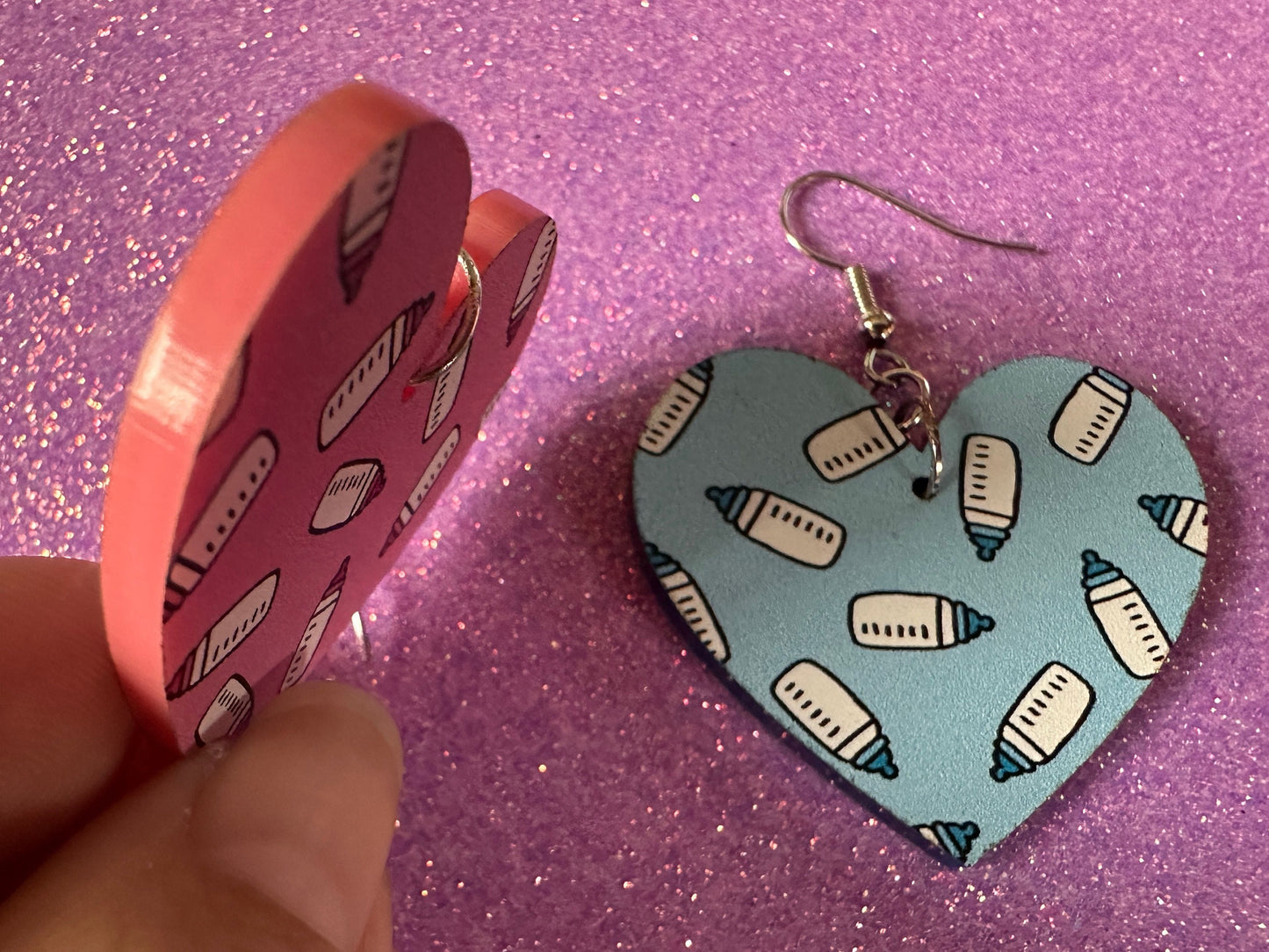 Gender Reveal Earrings: Laser Cut Acrylic Baby Bottle Earrings, Baby Shower, Mothers Day, Boy, Girl, Pink, Blue, Best Gifts for Her/Him/Them