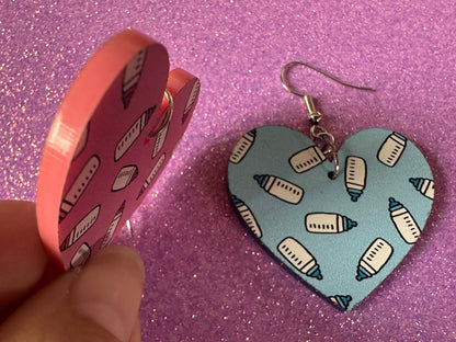 Gender Reveal Earrings: Laser Cut Acrylic Baby Bottle Earrings, Baby Shower, Mothers Day, Boy, Girl, Pink, Blue, Best Gifts for Her/Him/Them